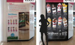 Panneau merchandising glaces yaourt glacé en magasin avant - après